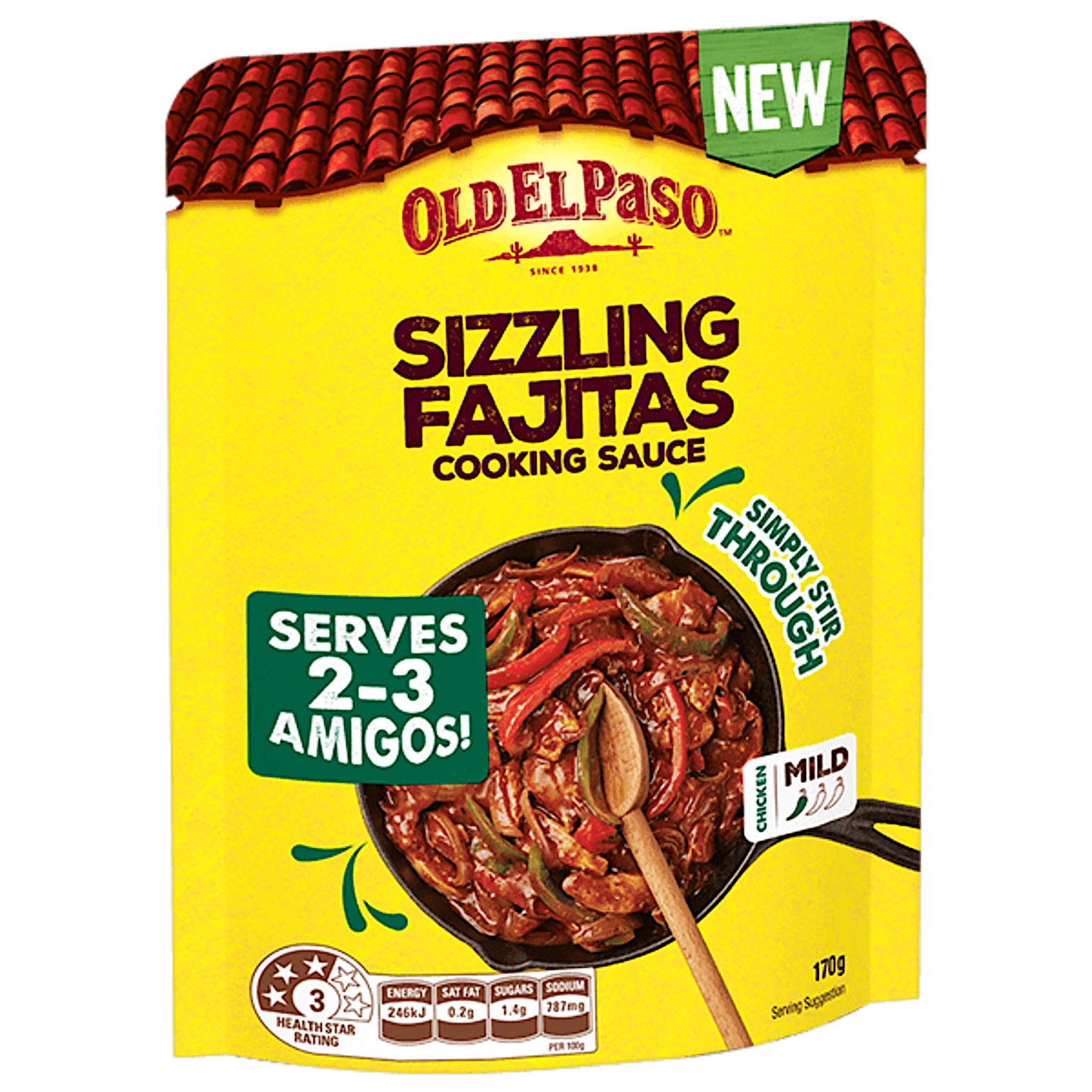 a pack of Old El Paso's sizzling fajitas chicken cooking sauce mild (170g)
